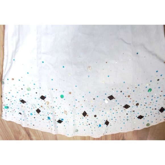 Basil & Maude 8 Linen Blend A-Line Side Zip Skirt Sequins Beads Boho - Picture 4 of 14